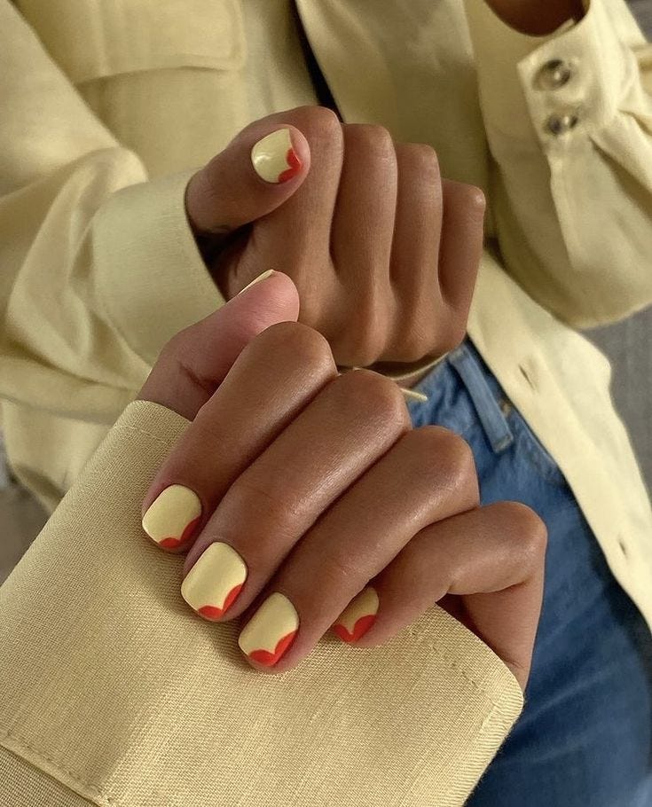 Pale Yellow Red Abstract Tip Pale Yellow Red Abstract Tip — Yellow Summer Nails 2027