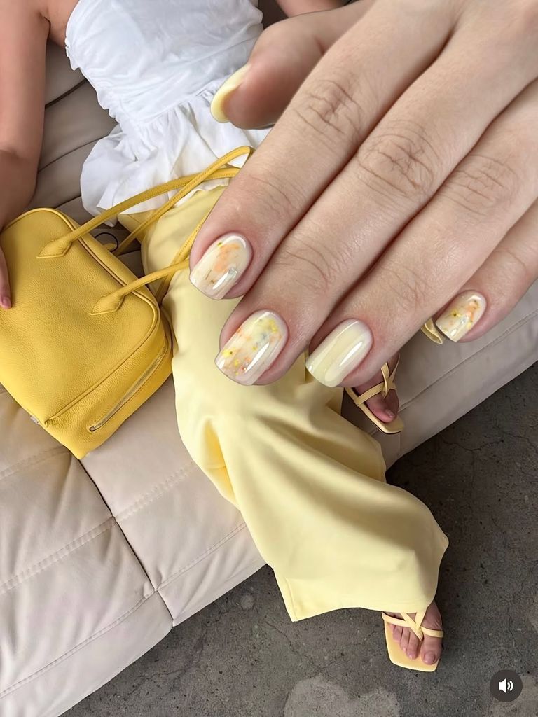 Milky Yellow Abstract Speckle Art Milky Yellow Abstract Speckle Art — Yellow Summer Nails 2027