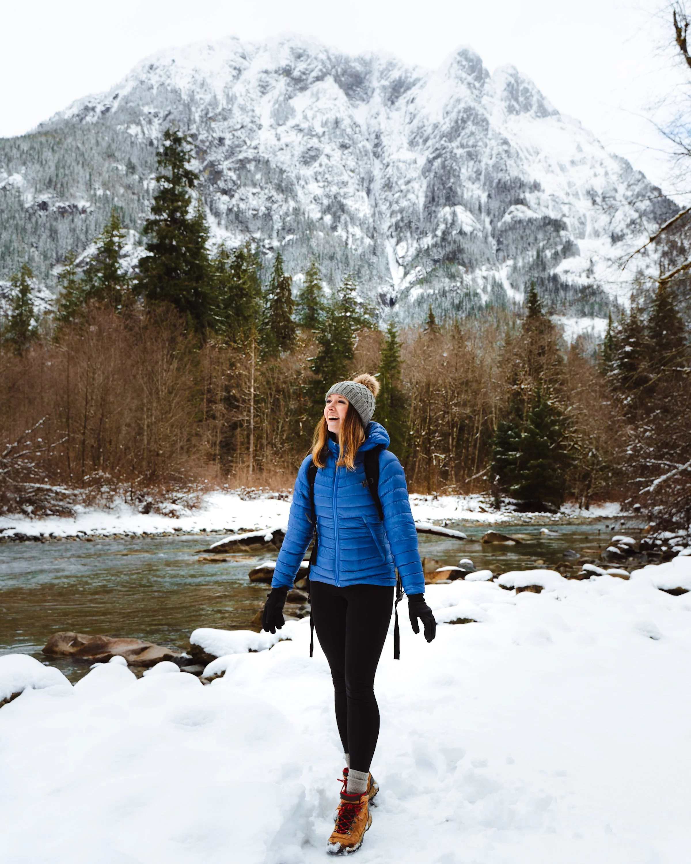 Bright Blue Quilted Puffer Jacket for Winter Hiking — Winter Hiking Outfits