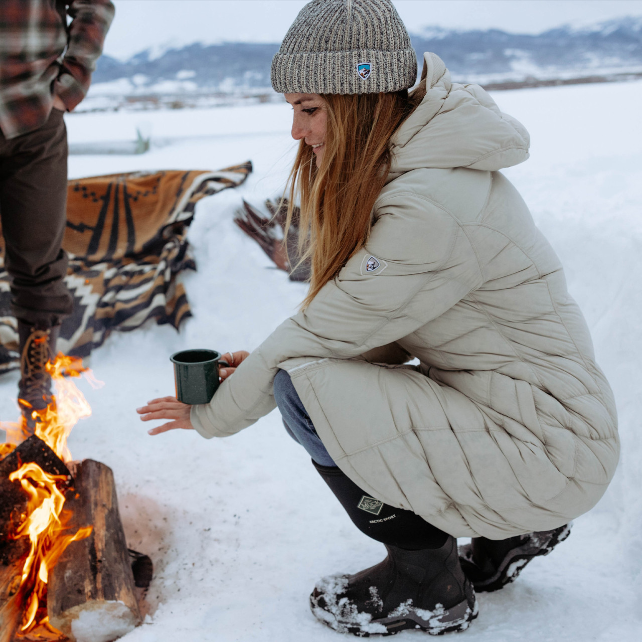 Cream Long Puffer Coat for Cozy Winter Hikes — Winter Hiking Outfits