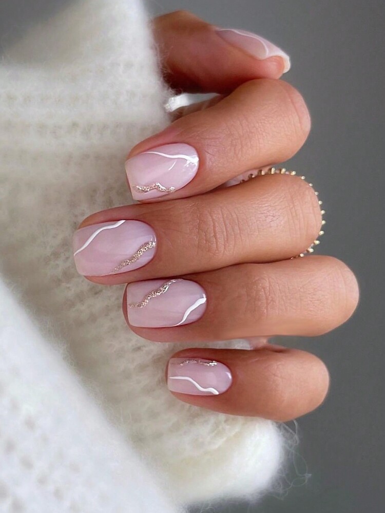 Abstract Wavy Lines Glitter Square Nails Abstract Wavy Lines Glitter Square Nails — Short Graduation Nails 2027