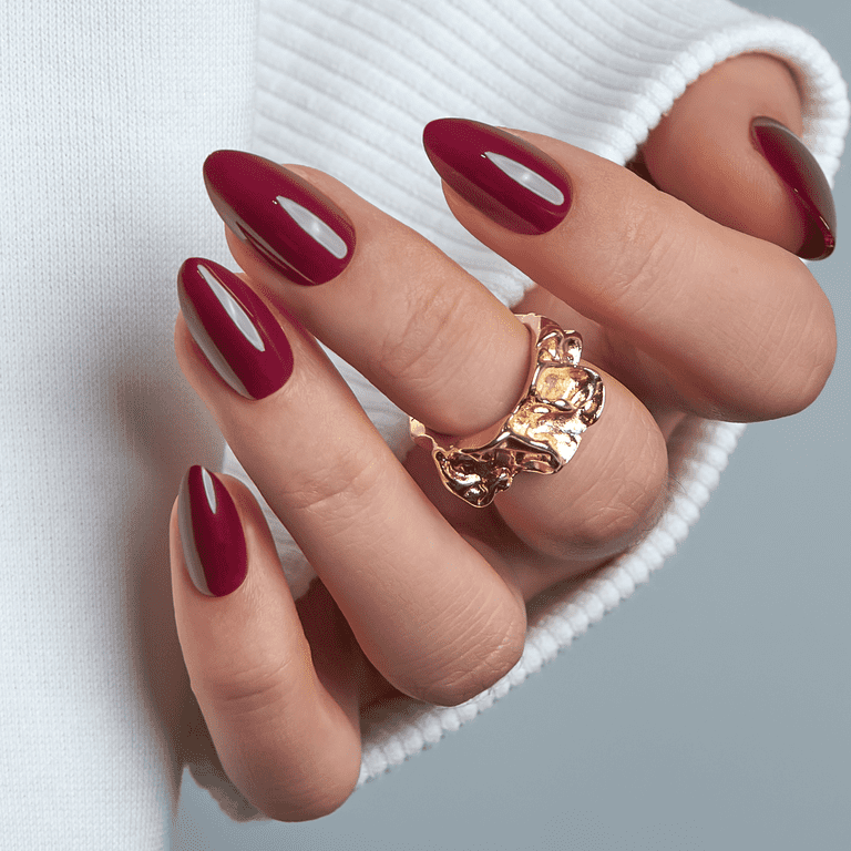 Rich Deep Berry Red Glossy Almond Nails Rich Deep Berry Red Glossy Almond Nails — Natural Winter Nails