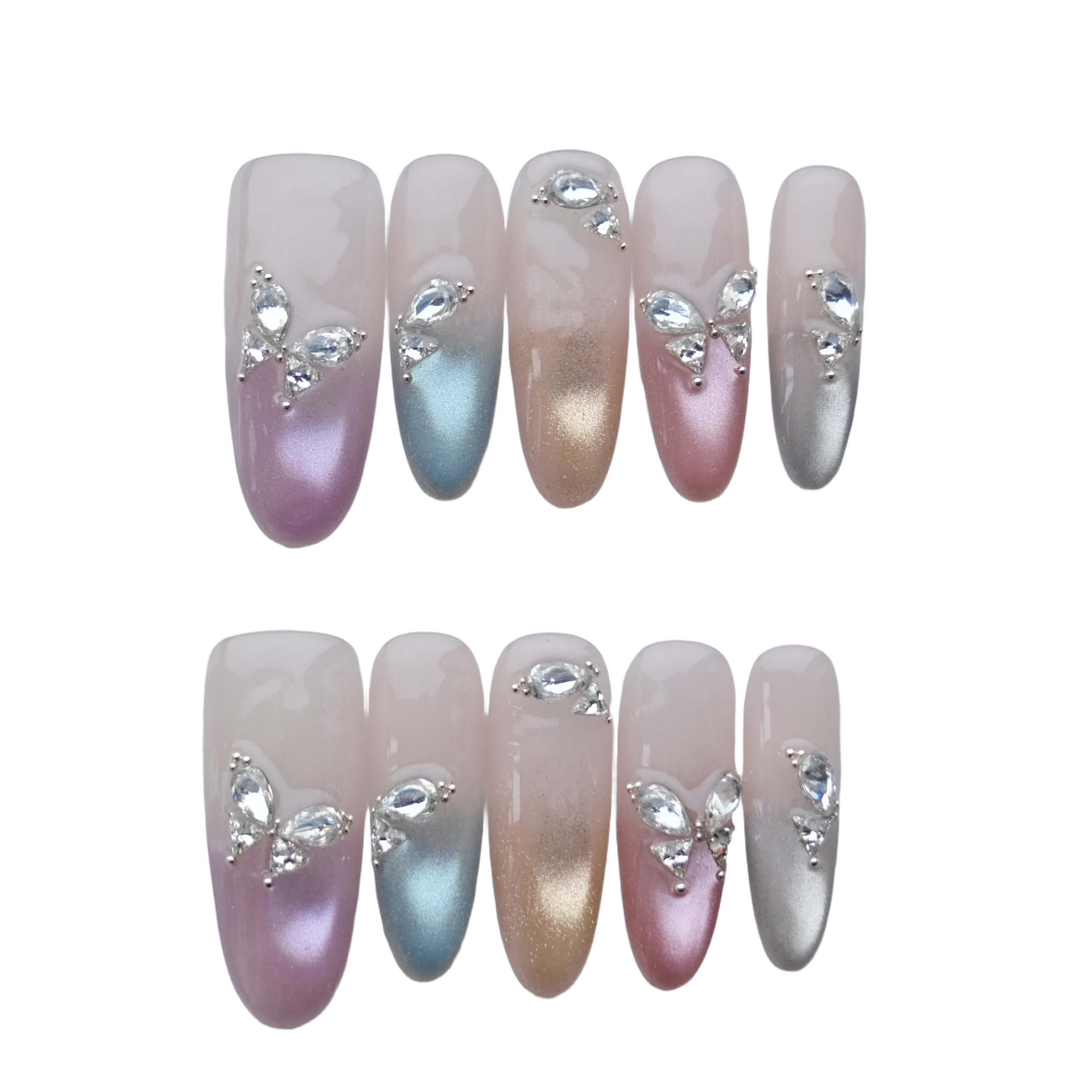 Nude Shimmer Butterfly Gems Nude Shimmer Butterfly Gems — Short Butterfly Coffin Nails 2027