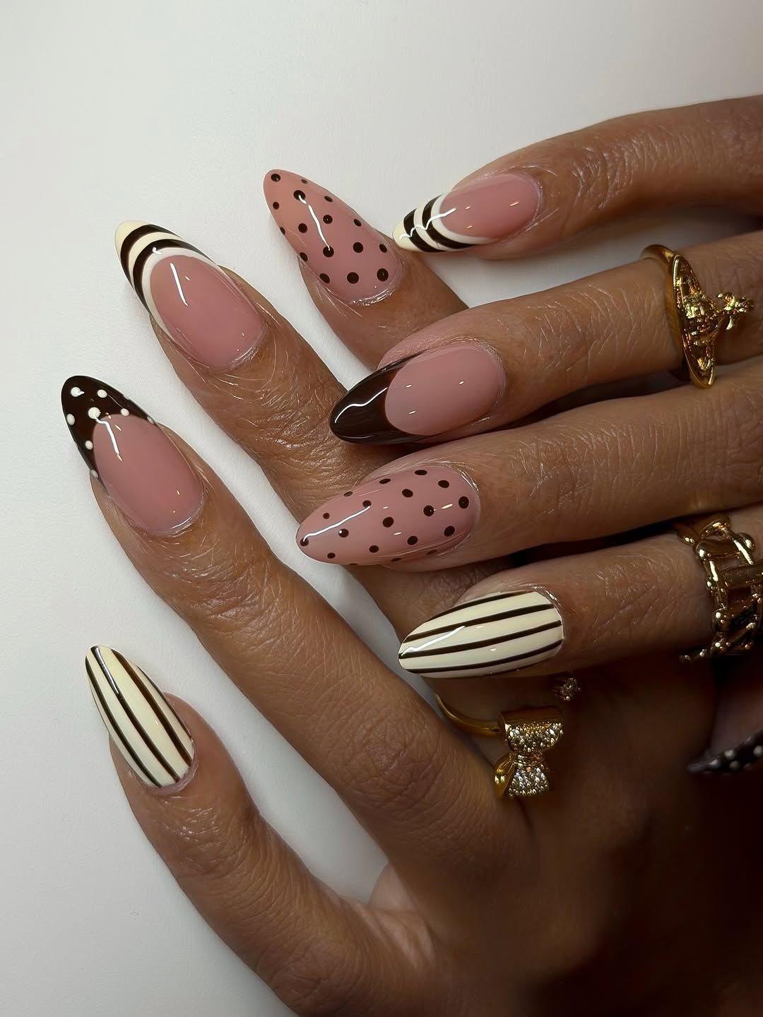Long Almond Polka Dot Stripe French Tip Nails Long Almond Polka Dot Stripe French Tip Nails — Almond Nail Designs