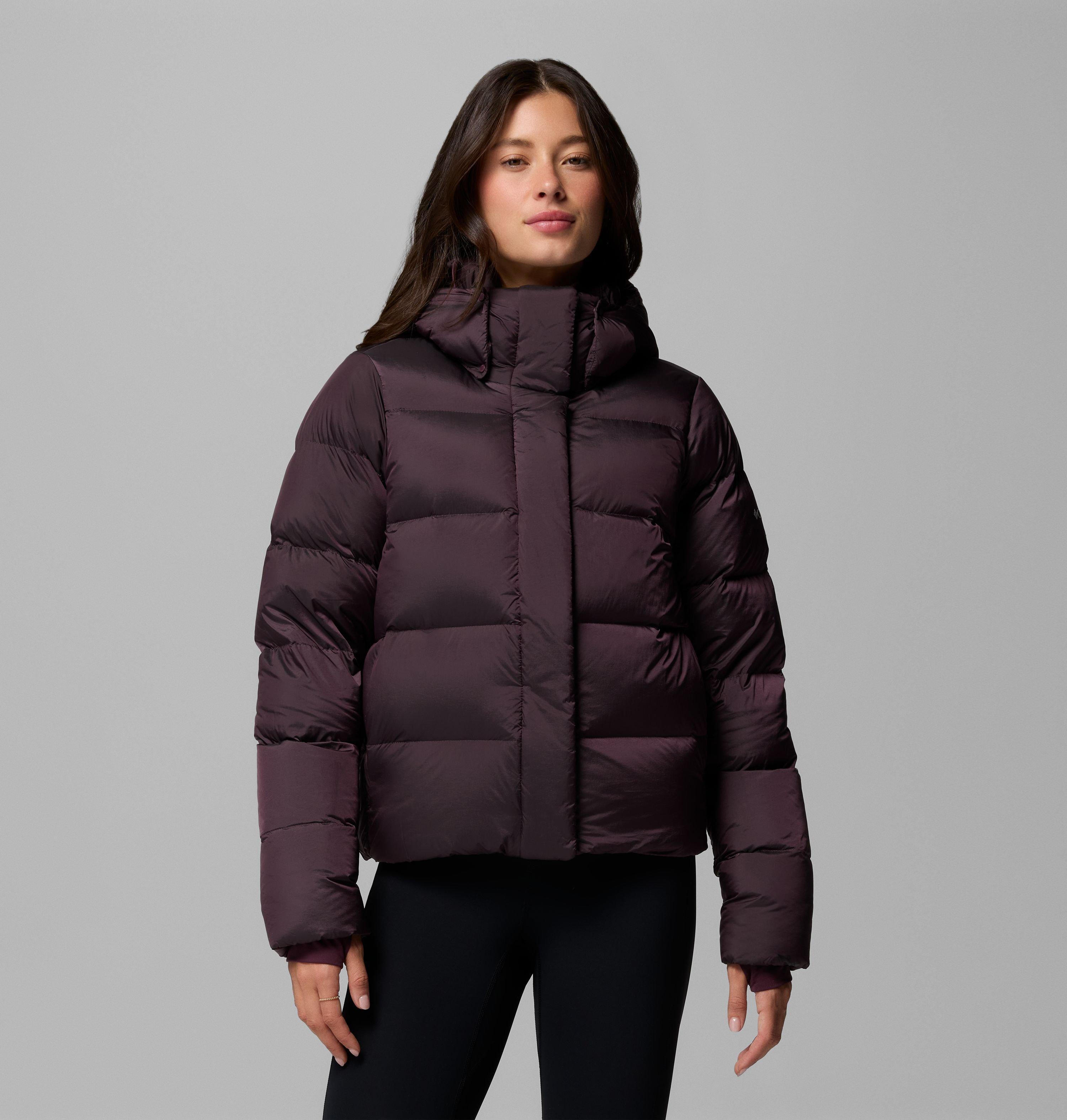 Dark Purple Cropped Quilted Puffer Jacket with Stand-Up Collar — Winter Jackets for Women