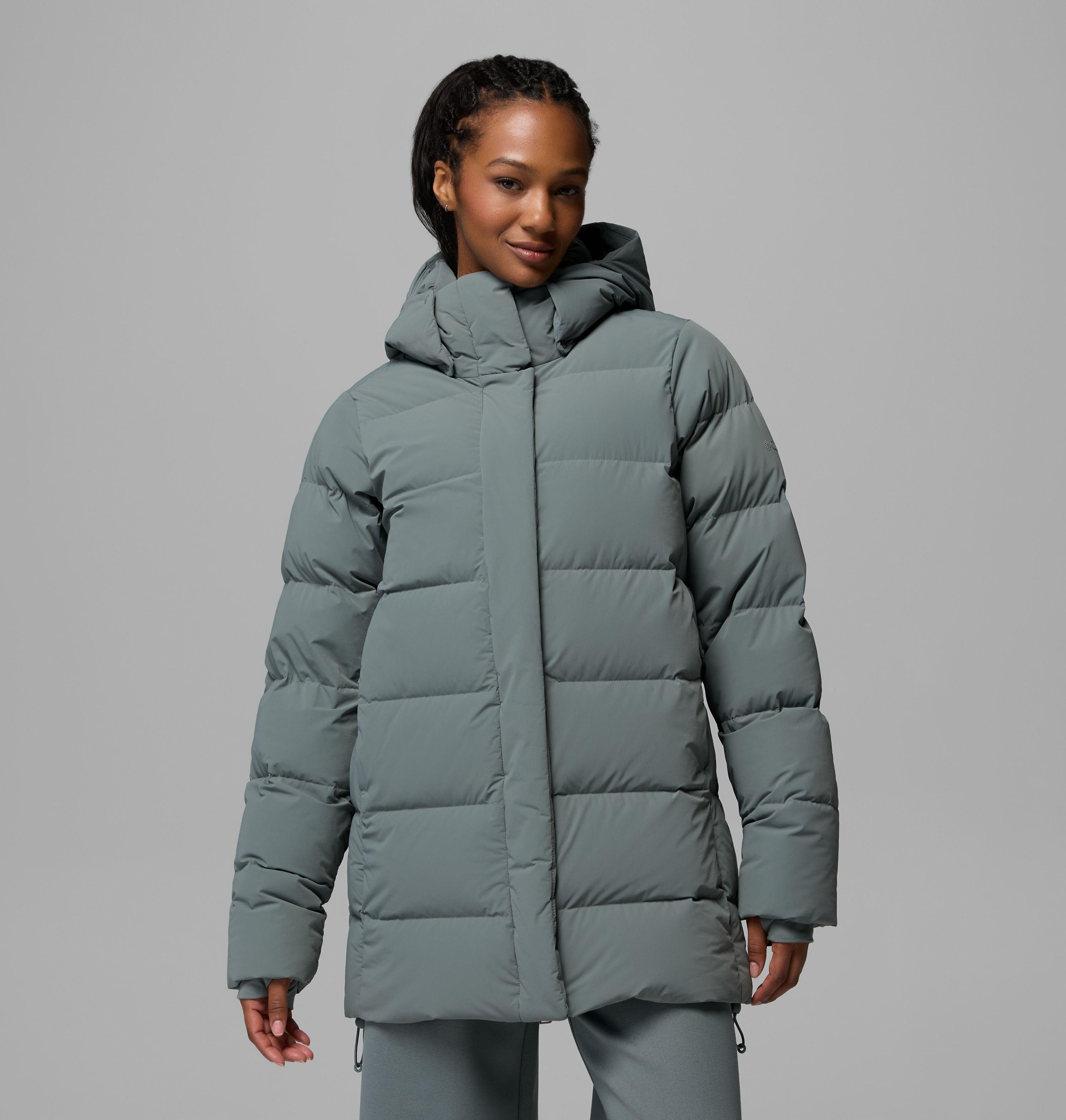Grey-Blue Relaxed Fit Puffer Jacket with Oversized Hood — Winter Jackets for Women