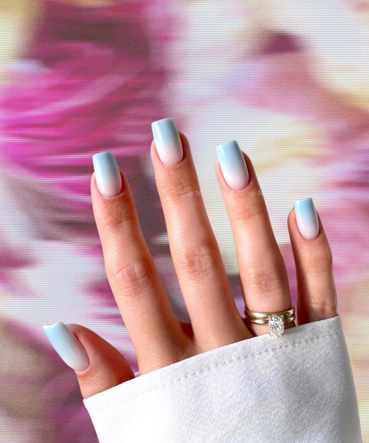 Light Blue White Gradient Short Square Nails Light Blue White Gradient Short Square Nails — Ombre Nail Designs