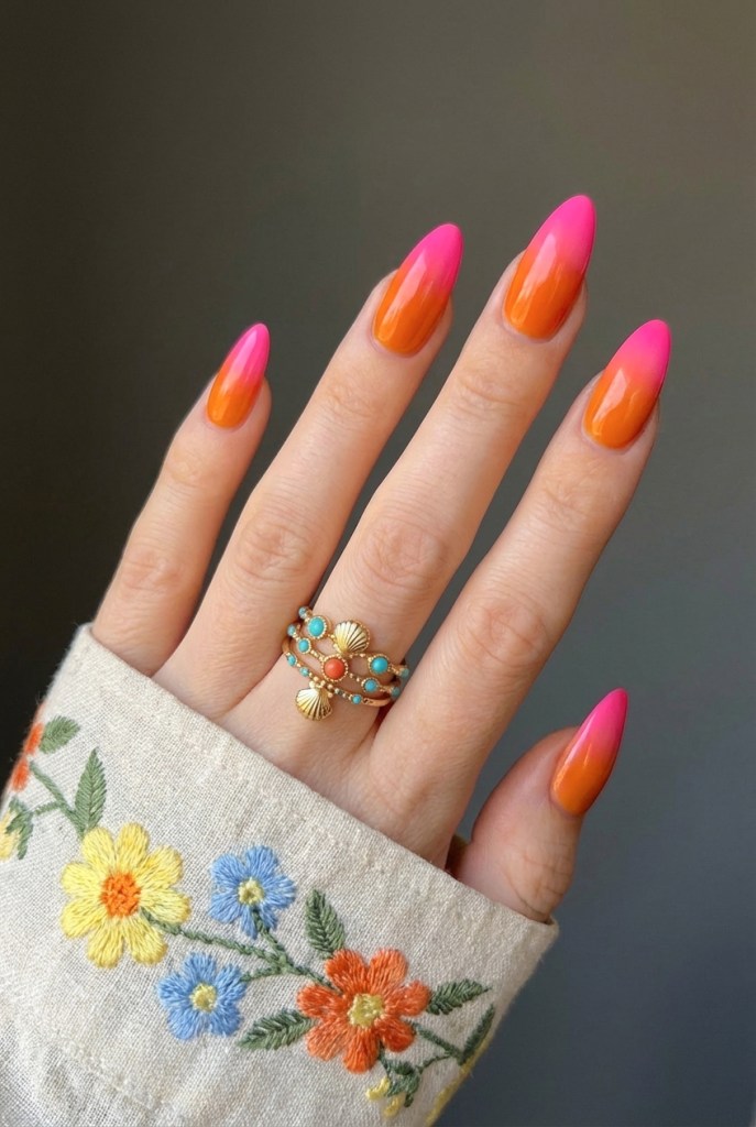 Metallic Orange Gold Shimmer Almond Nails Metallic Orange Gold Shimmer Almond Nails — Ombre Nail Designs