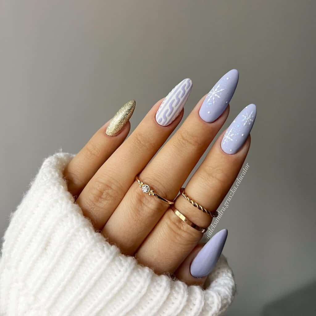 Lavender Matte Snowflake and Cable Knit Nails Lavender Matte Snowflake and Cable Knit Nails — Winter Round Nails