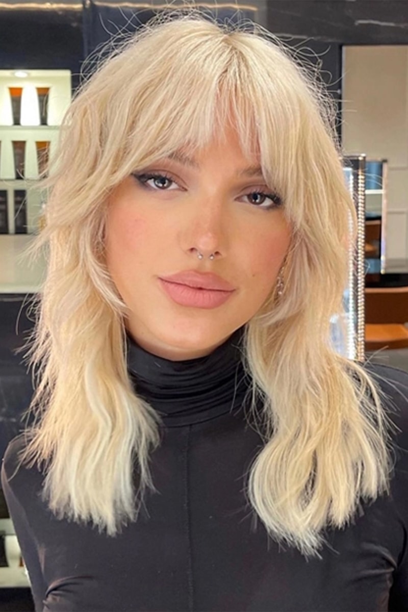 Platinum Blonde Wolf Cut With Full Bangs — Long Wolf Cut 2027