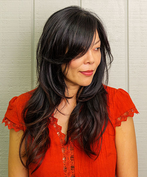 Curtain Bangs Dark Brown Wolf Cut With Blonde Highlights — Long Wolf Cut 2027