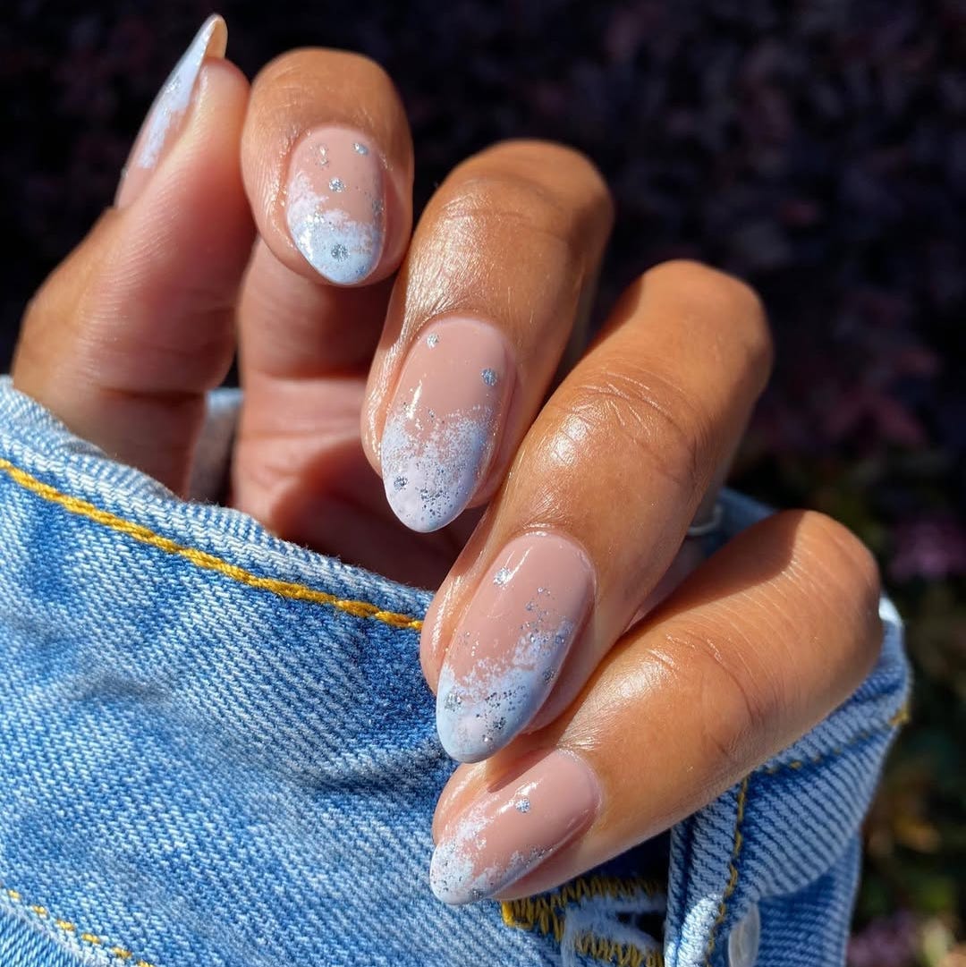 Glossy With Glitter Visual Idea Glossy With Glitter Visual Idea — Short Winter Nails