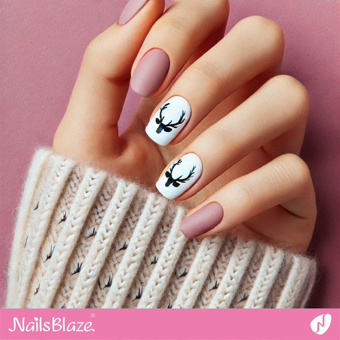 Matte Dusty Rose and Glossy Reindeer Nails Matte Dusty Rose and Glossy Reindeer Nails — Short Winter Nails