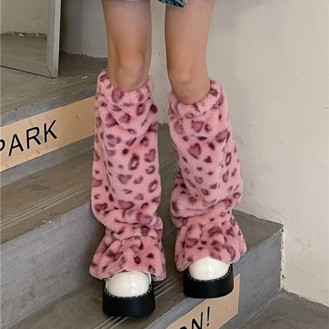 Pink Leopard Print Fluffy Leg Warmers Pink Leopard Print Fluffy Leg Warmers — Leg Warmers Outfits