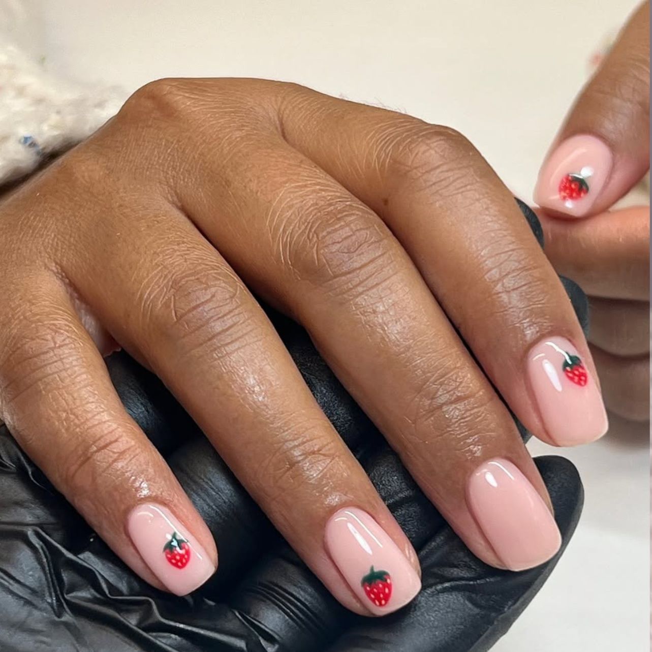 Short Square Strawberry Accent Nails Short Square Strawberry Accent Nails — Trendy Simple Nail Designs