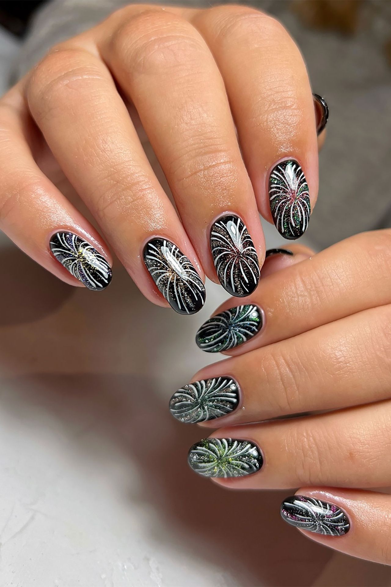 Black Glitter Firework Nails Black Glitter Firework Nails — Winter Nails