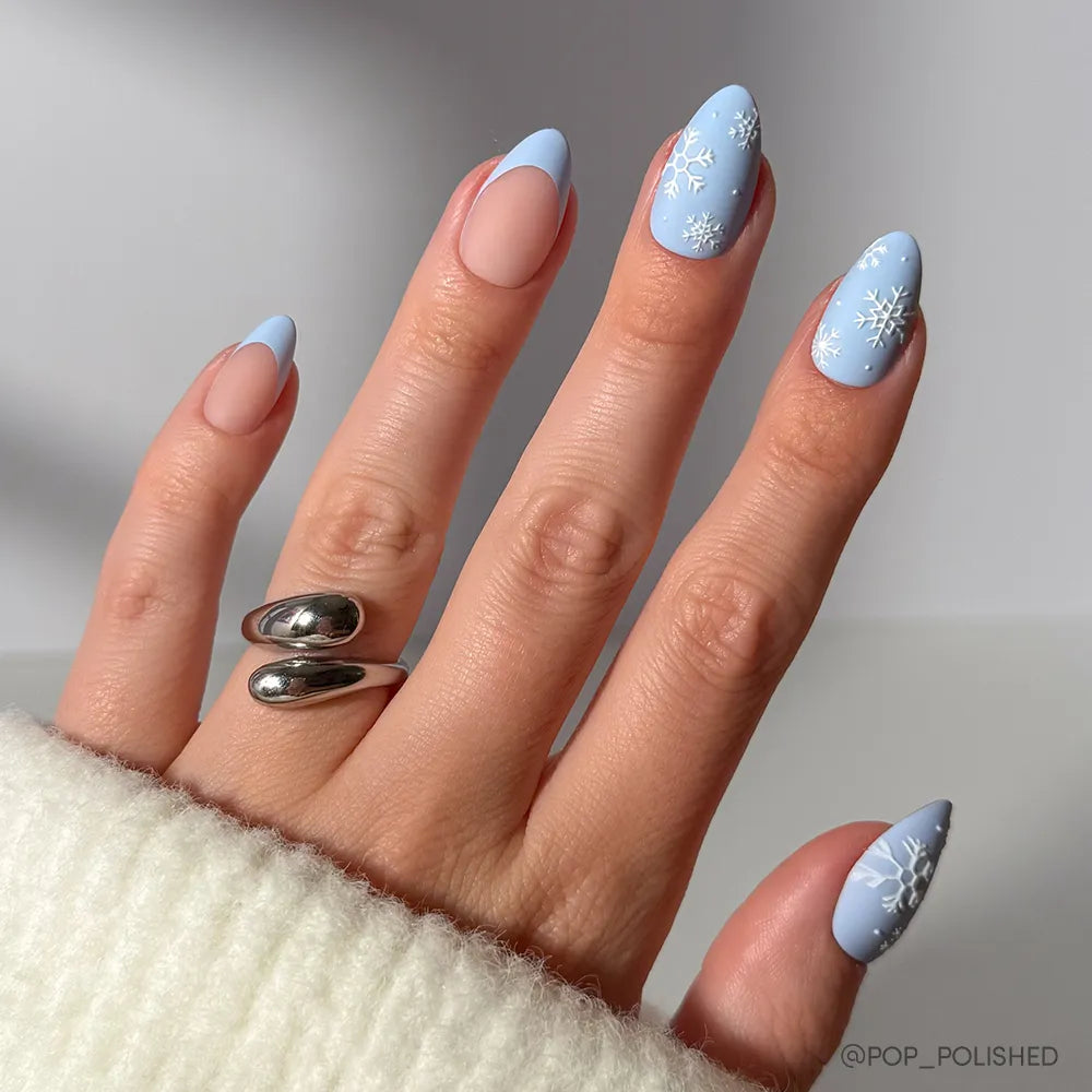 Matte Pastel Blue with 3D Snowflakes Matte Pastel Blue with 3D Snowflakes — Winter Nails