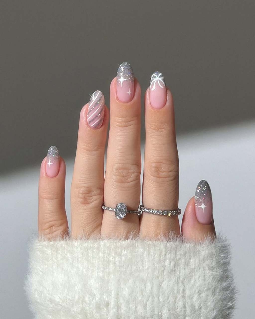 Pink Ombre Glitter French Oval Nails Pink Ombre Glitter French Oval Nails — Winter Glitter Nails