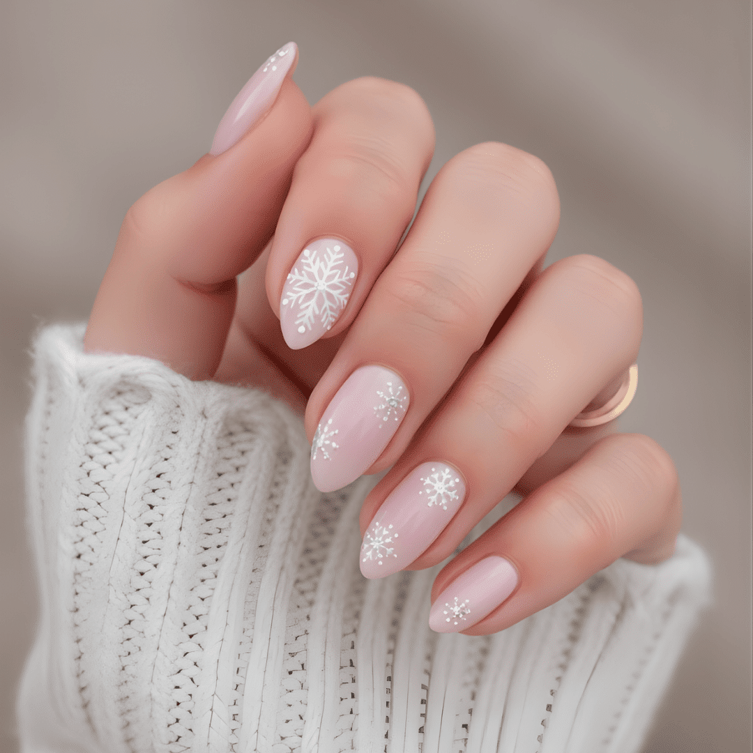 Pale Pink Snowflake Glitter Almonds Pale Pink Snowflake Glitter Almonds — Winter Glitter Nails