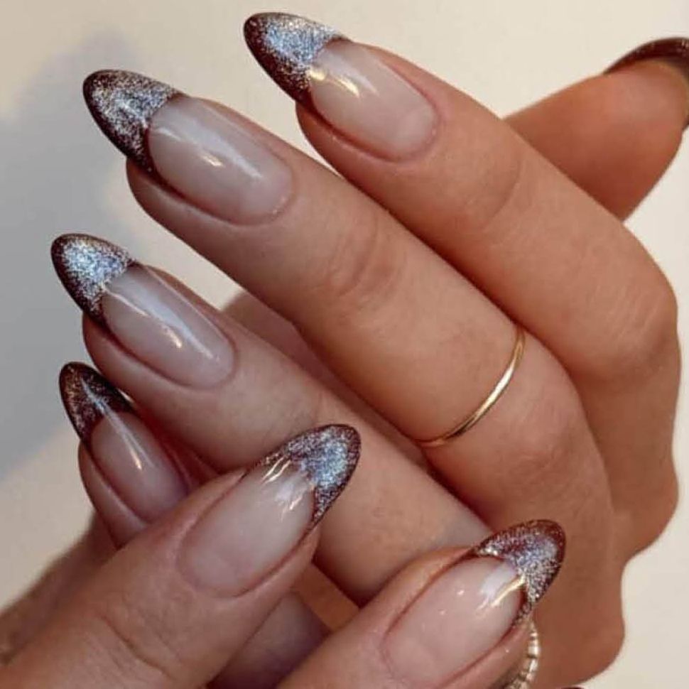 Glitter French Tips on Sheer Nude Glitter French Tips on Sheer Nude — Winter Vacation Nails