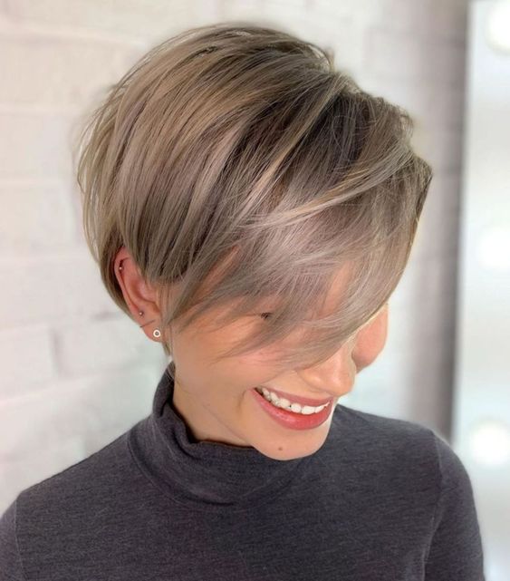 Ash Blonde Pixie With Long Sweeping Bangs Ash Blonde Pixie With Long Sweeping Bangs — Pixie Haircuts 2027
