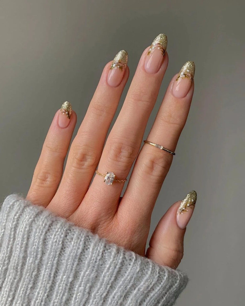 Gold Leaf Glitter French Almond Nails Gold Leaf Glitter French Almond Nails — Winter Glitter Nails 2027