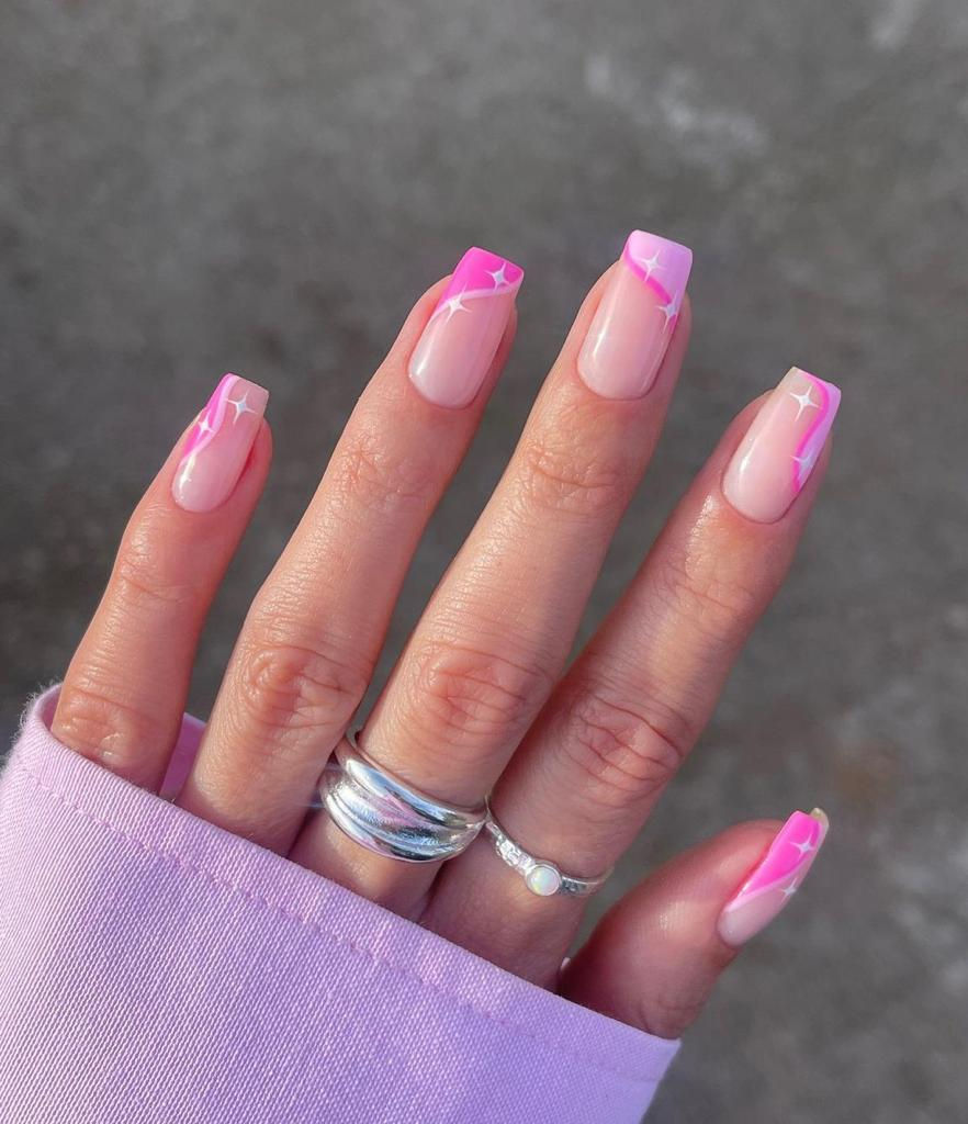 Pink Wavy French Medium Squares Pink Wavy French Medium Squares — Spring Press On Nails 2027