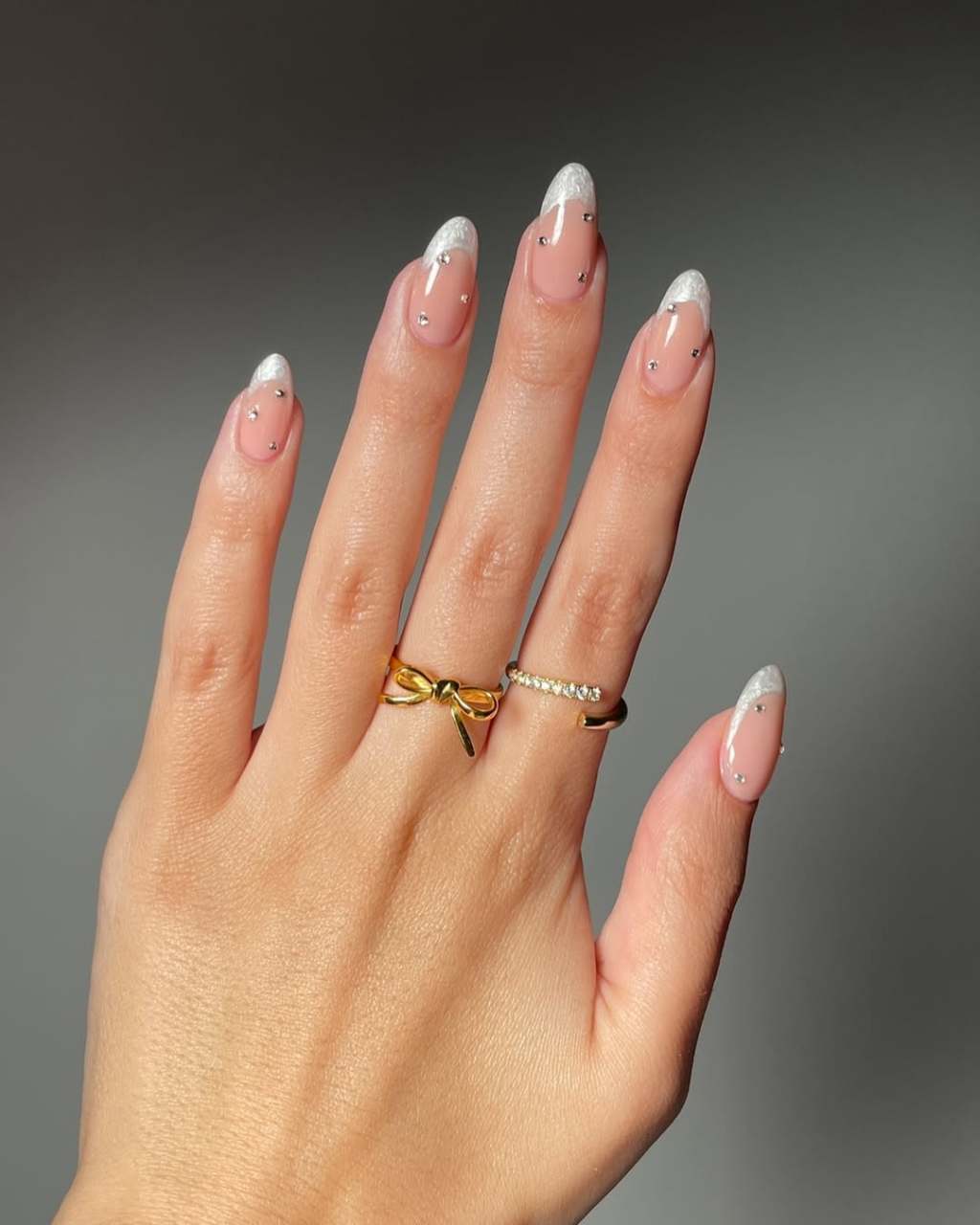 Rhinestone Smile Line Oval Nails Rhinestone Smile Line Oval Nails — Wedding Guest Nails 2027