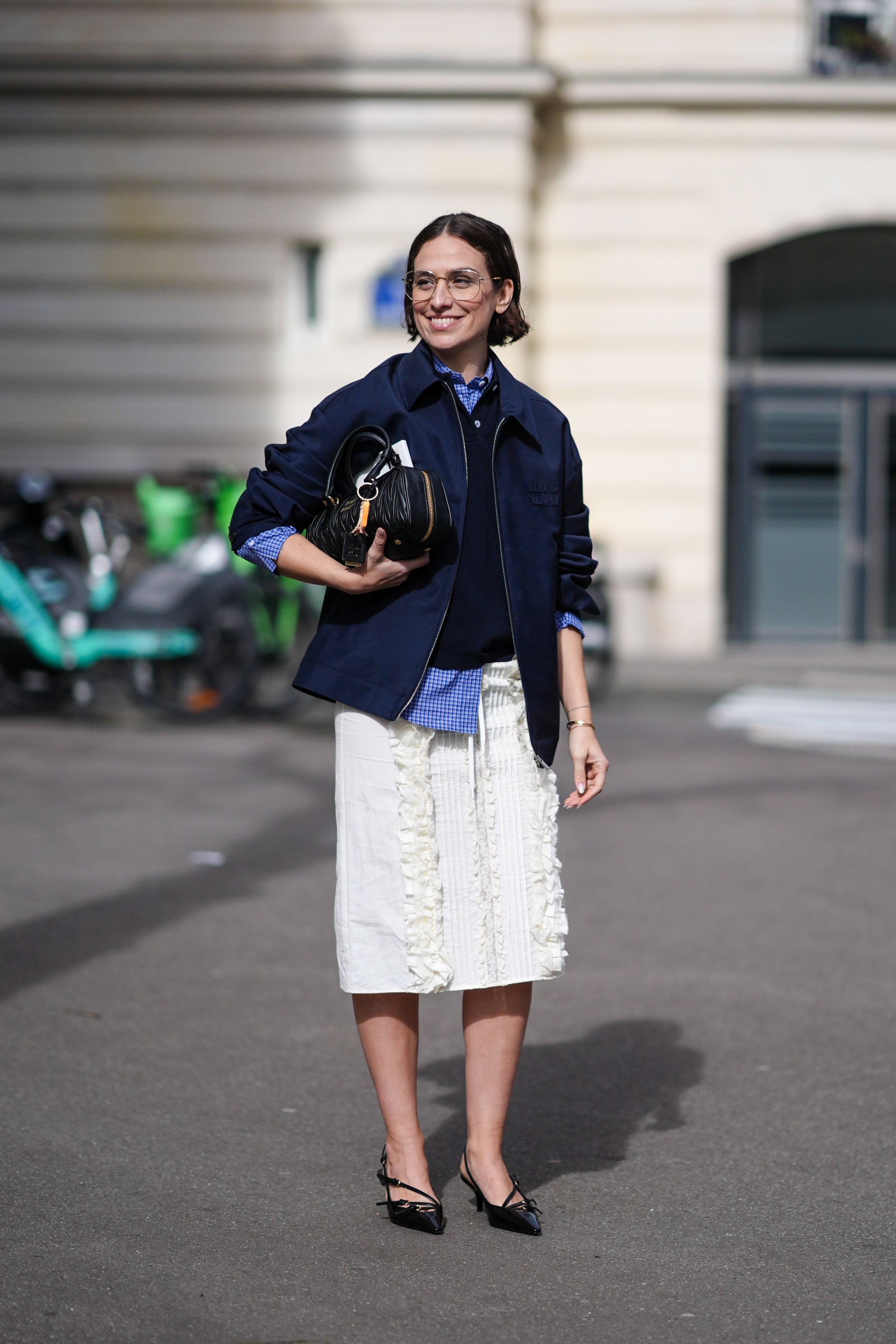 Bomber Jacket and Gingham Shirt with Ruffled Skirt — Preppy Winter Outfits