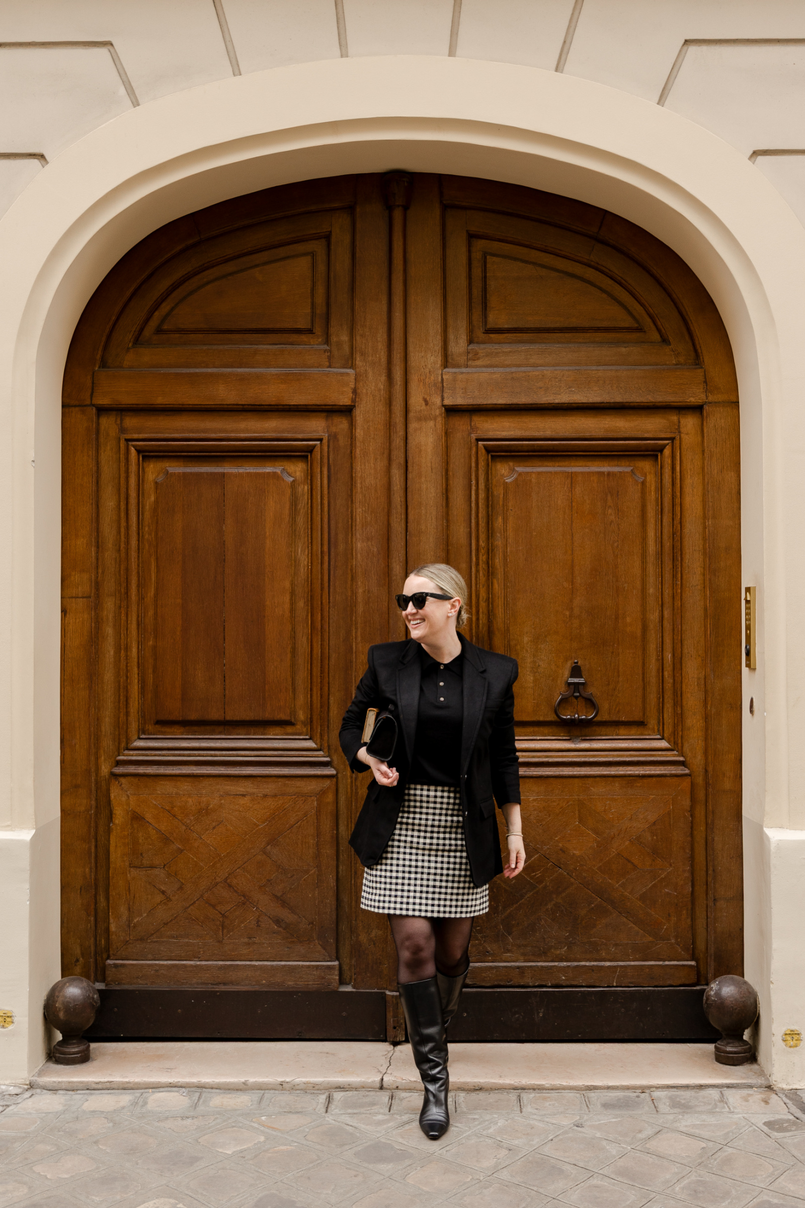 Black Blazer and Gingham Skirt for Smart Casual — Preppy Winter Outfits