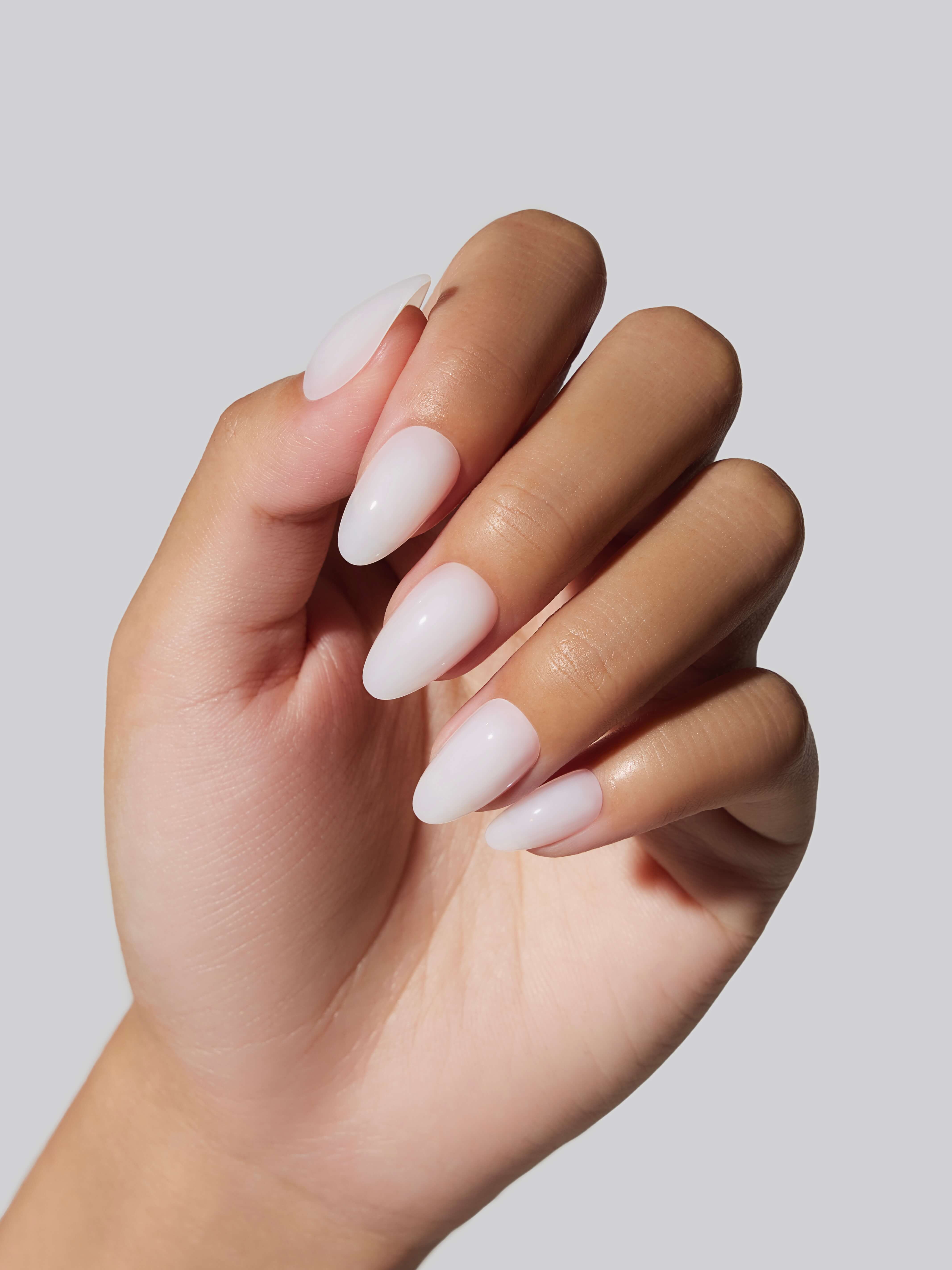 Nude Classic French Pearl Accent Almonds Nude Classic French Pearl Accent Almonds — Short Winter Almond Nails
