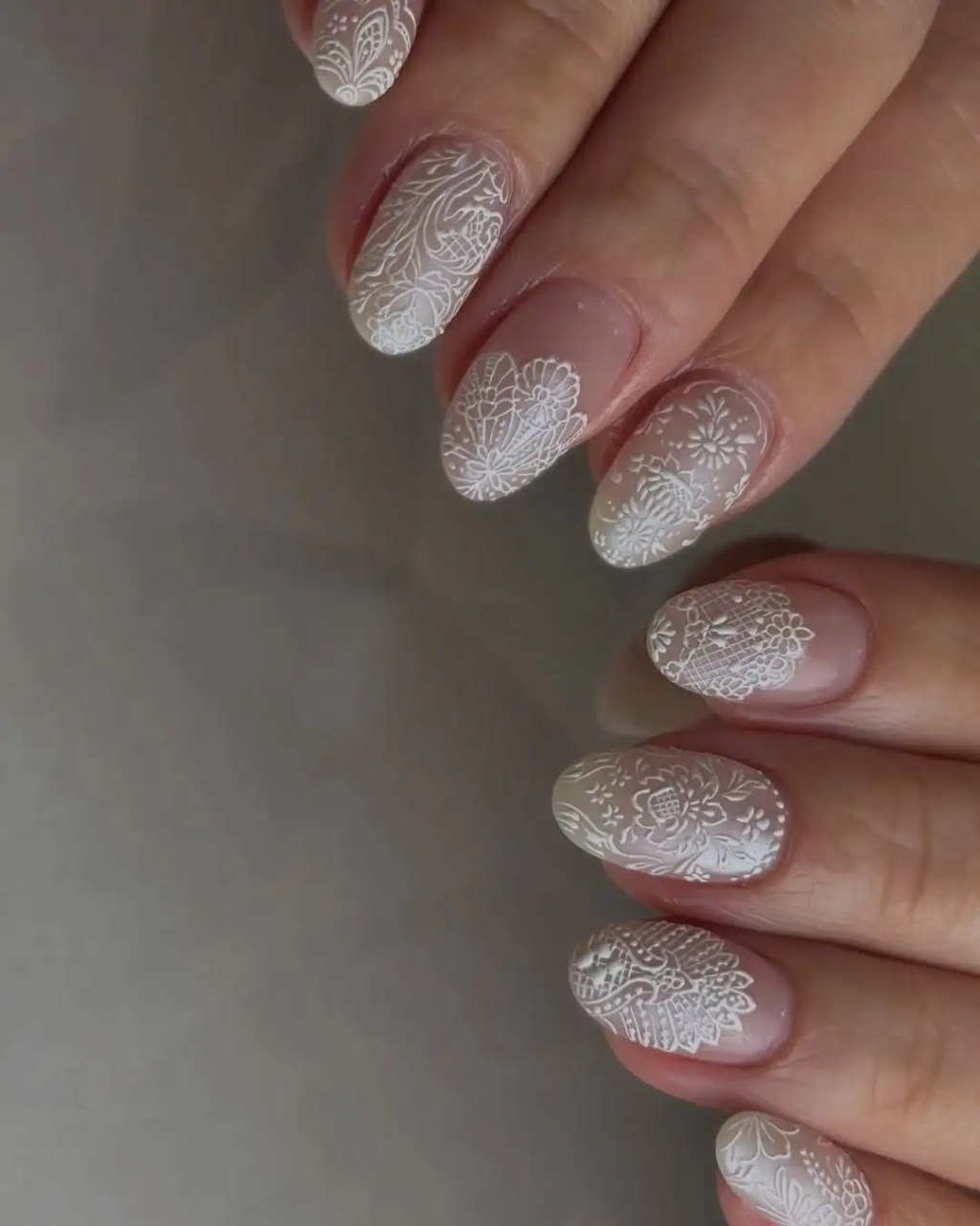 Lace Pattern on Sheer Nude Nails Lace Pattern on Sheer Nude Nails — Classy Wedding Nails 2027