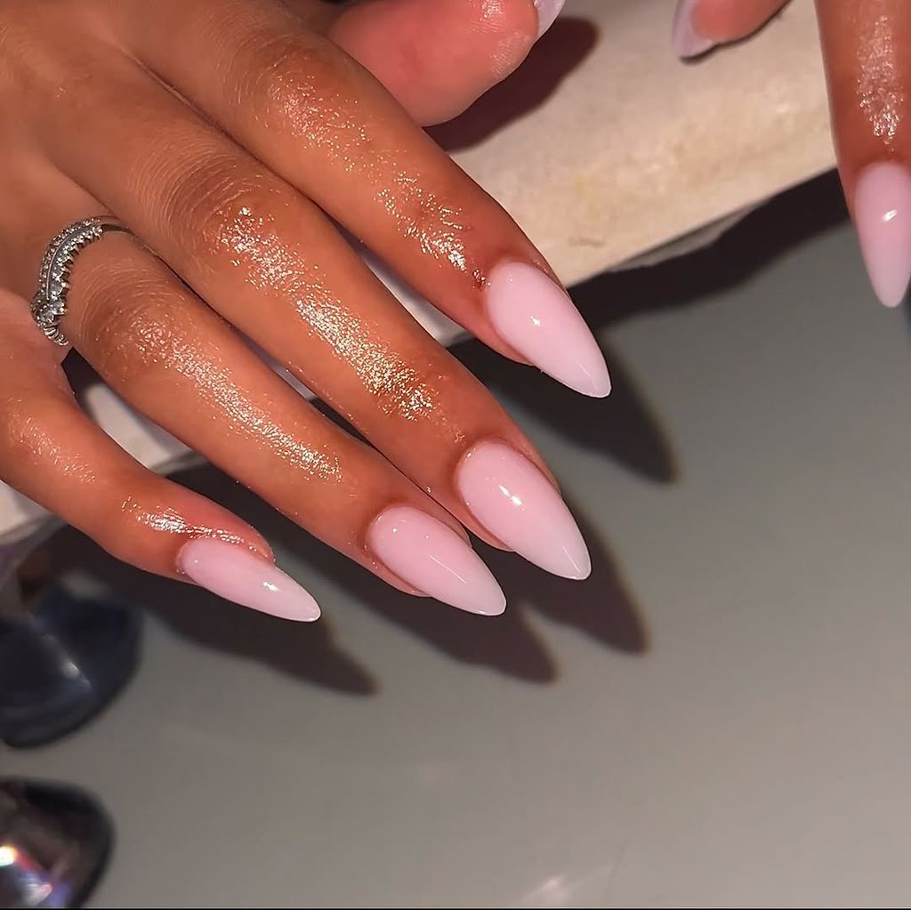 Pale Pink Glossy Stiletto Nails Pale Pink Glossy Stiletto Nails — Winter Almond Nails