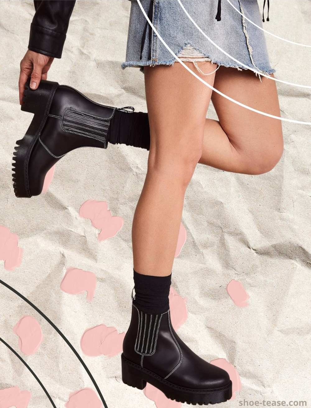 Lug Sole Chelsea Boots with Denim Mini Skirt and Leather Jacket Lug Sole Chelsea Boots with Denim Mini Skirt and Leather Jacket — Chelsea Boots Outfits 2027