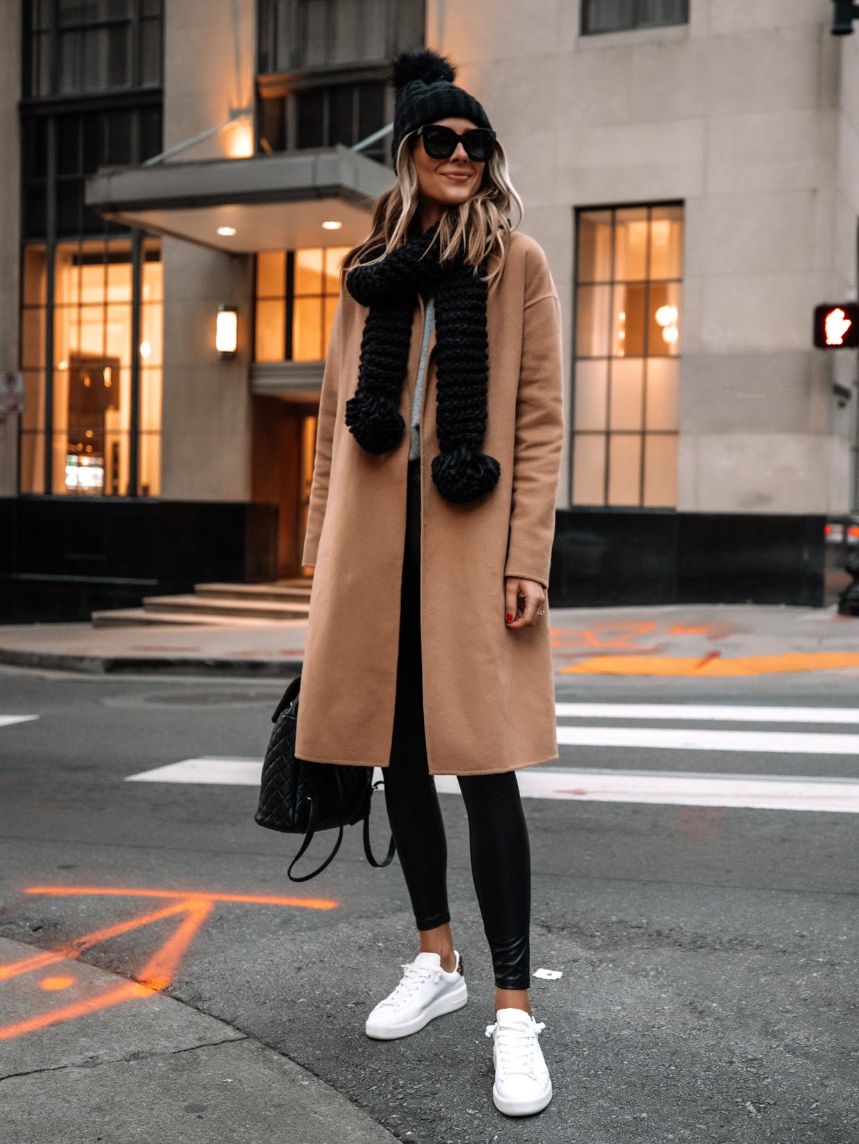 City Chic: Camel Coat with Chunky Scarf — Winter Outfits for Curvy Women