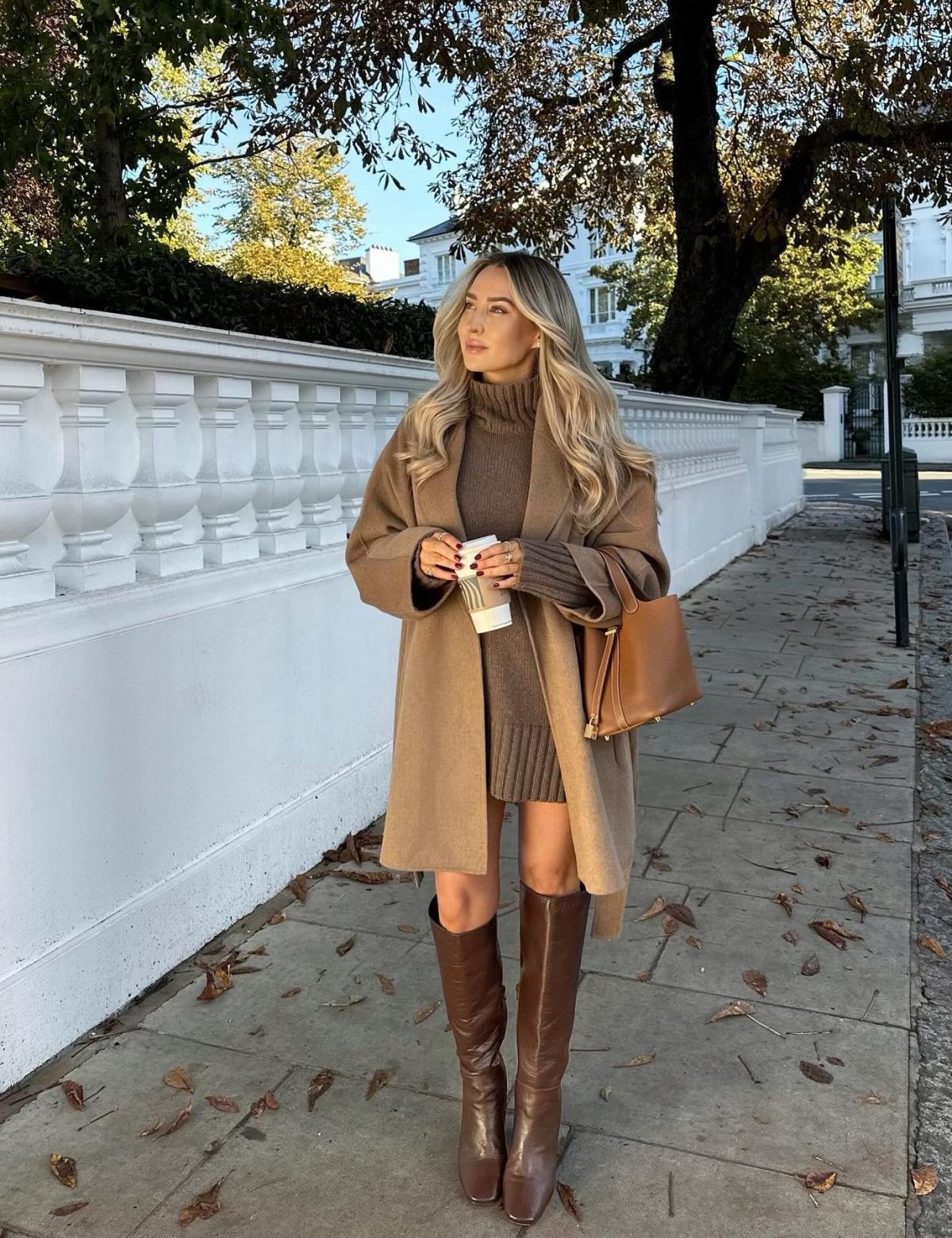 Knit Mini Dress and Wool Coat Knit Mini Dress and Wool Coat — Brown Boots Outfits