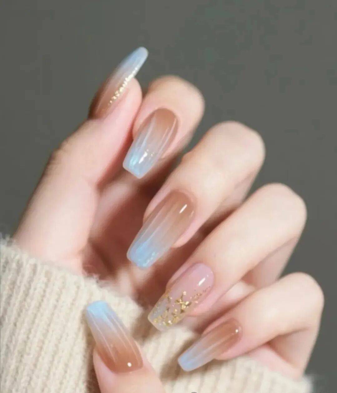 Brown to Blue Glitter Gradient Coffin Brown to Blue Glitter Gradient Coffin — Winter Acrylic Nails