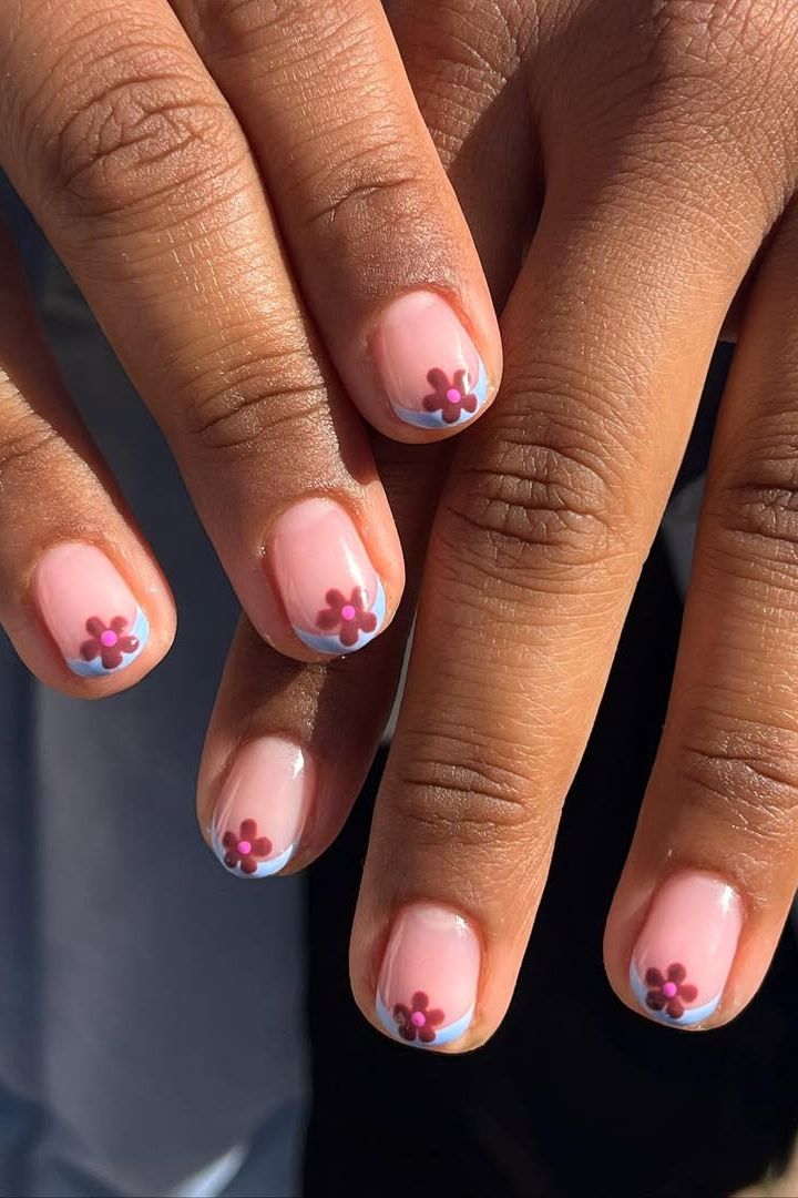 Floral Blue French Tip Nails Floral Blue French Tip Nails — easy nail designs