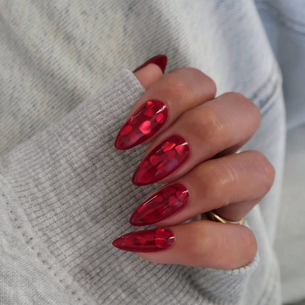 Translucent Red Jelly with Embedded Hearts Translucent Red Jelly with Embedded Hearts — Mismatched Heart Nails 2027