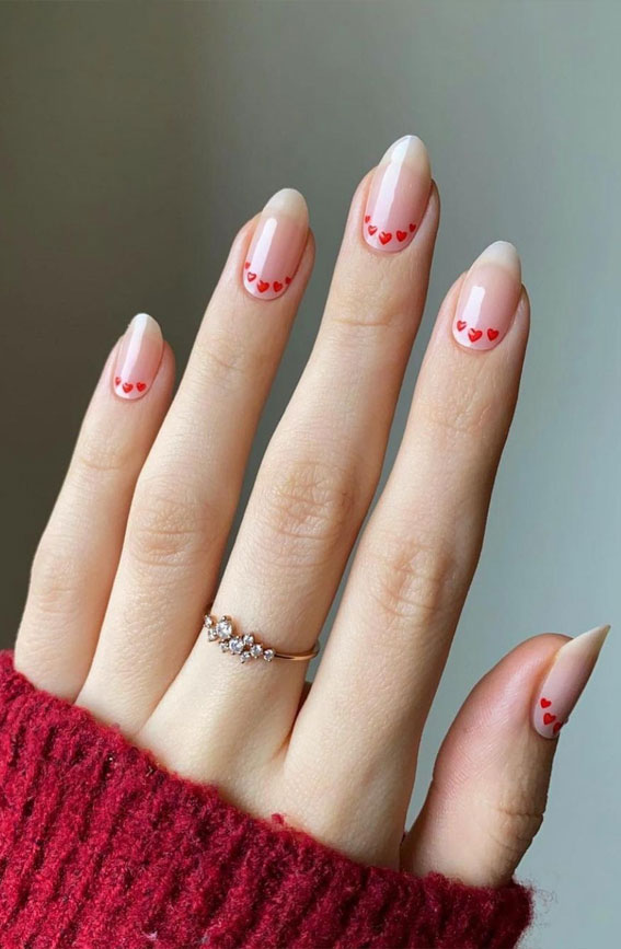 Clear Almonds with Smile Line Hearts Clear Almonds with Smile Line Hearts — Mismatched Heart Nails 2027