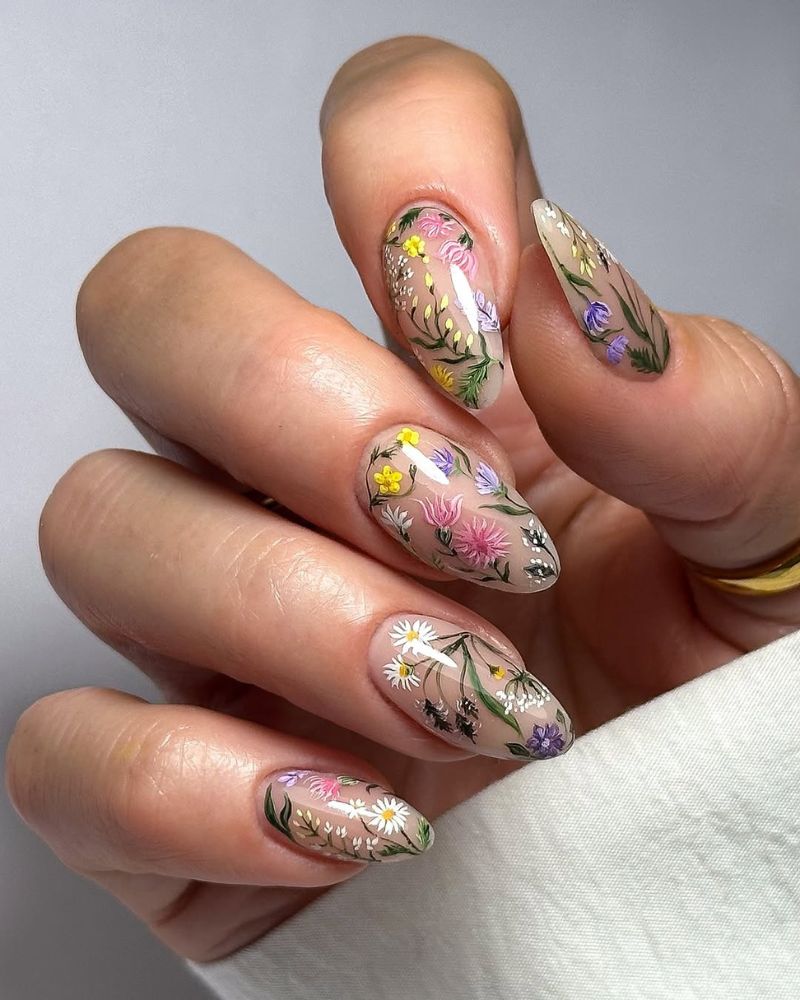 Full Garden Illustration Stiletto Nails Full Garden Illustration Stiletto Nails — Spring Floral Nails 2027