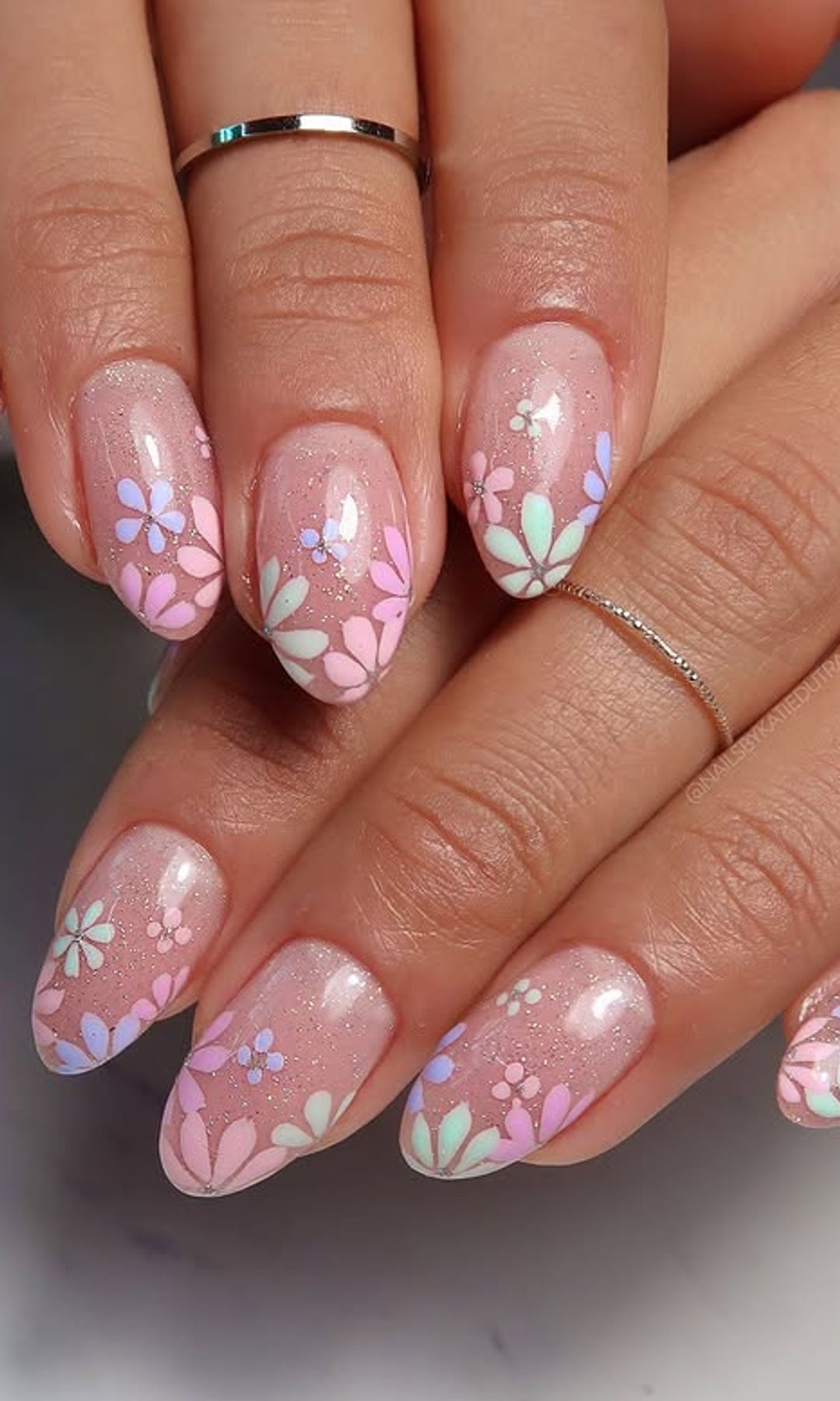 Glittery Floral French Tip Oval Nails Glittery Floral French Tip Oval Nails — Spring Floral Nails 2027