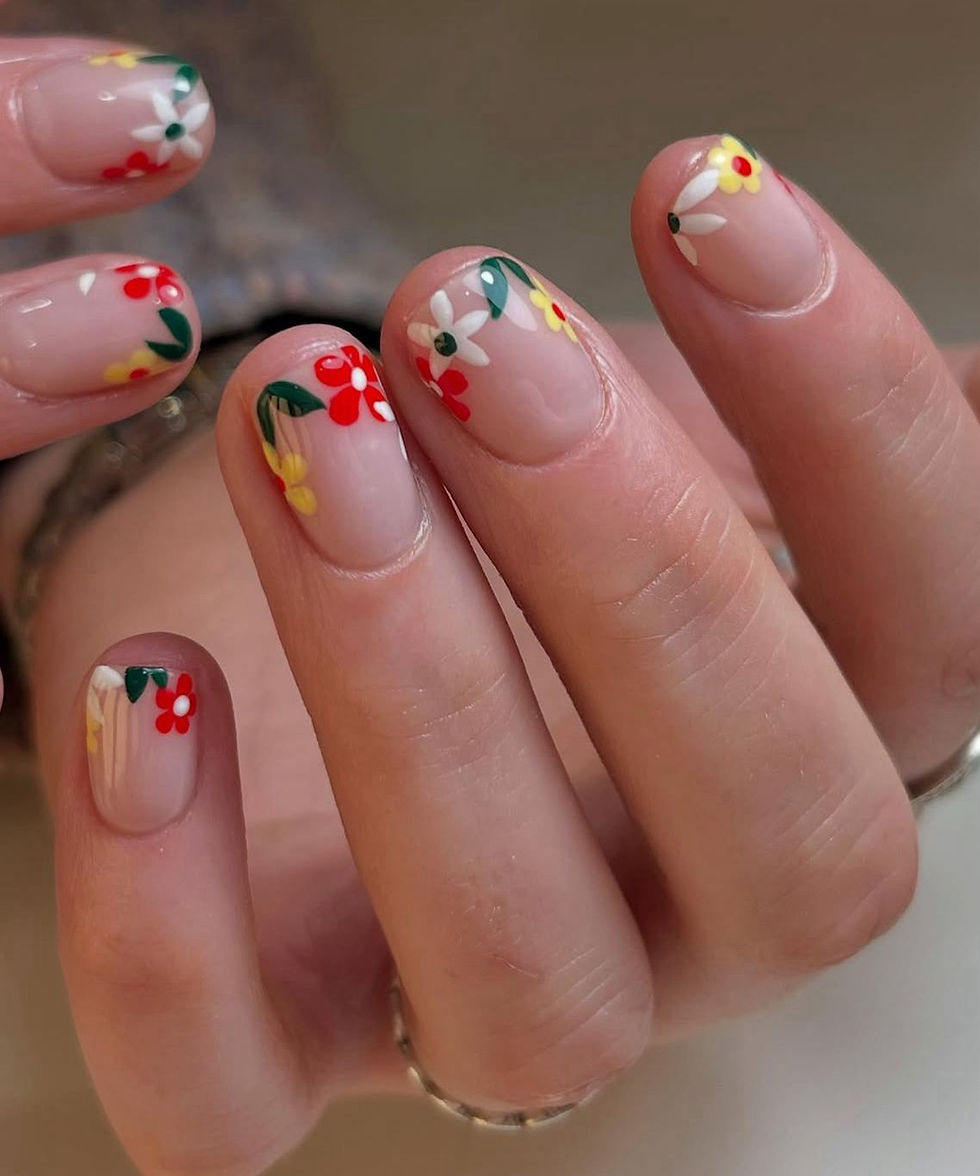 Vibrant Floral Tip Short Natural Nails Vibrant Floral Tip Short Natural Nails — Spring Floral Nails 2027