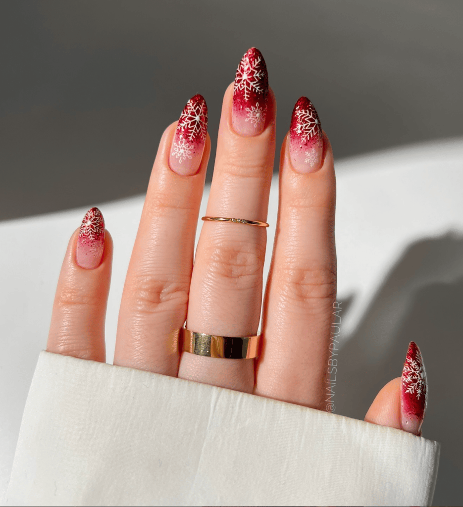 Red Snowflake Ombre Stiletto Nails Red Snowflake Ombre Stiletto Nails — Winter Ombre Nails