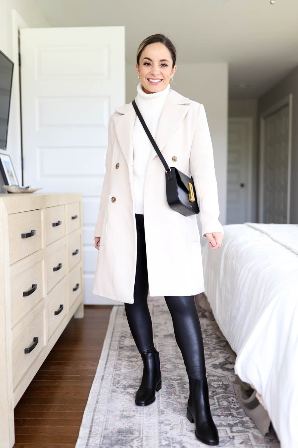 Black Ankle Boots with Cream Coat and Turtleneck — Chelsea Boots Outfits