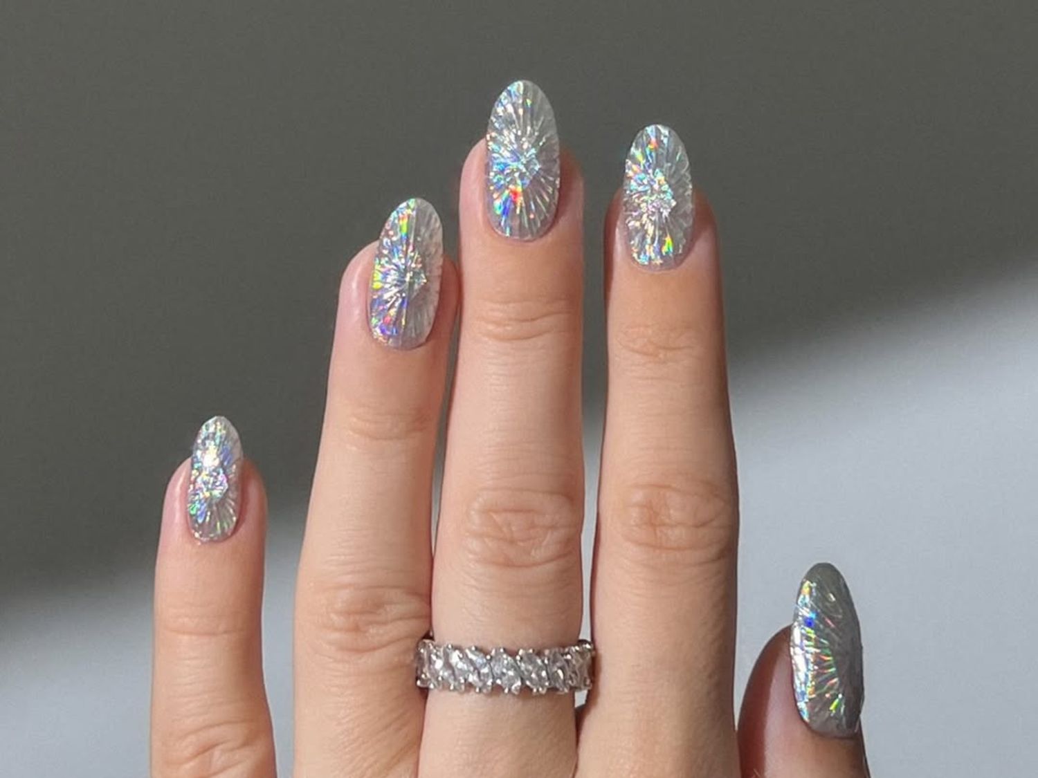The Single Detail A Reader Notices First Medium Oval Holographic Silver Nails The Single Detail A Reader Notices First Medium Oval Holographic Silver Nails — Winter Nail Colors for Women Over 60