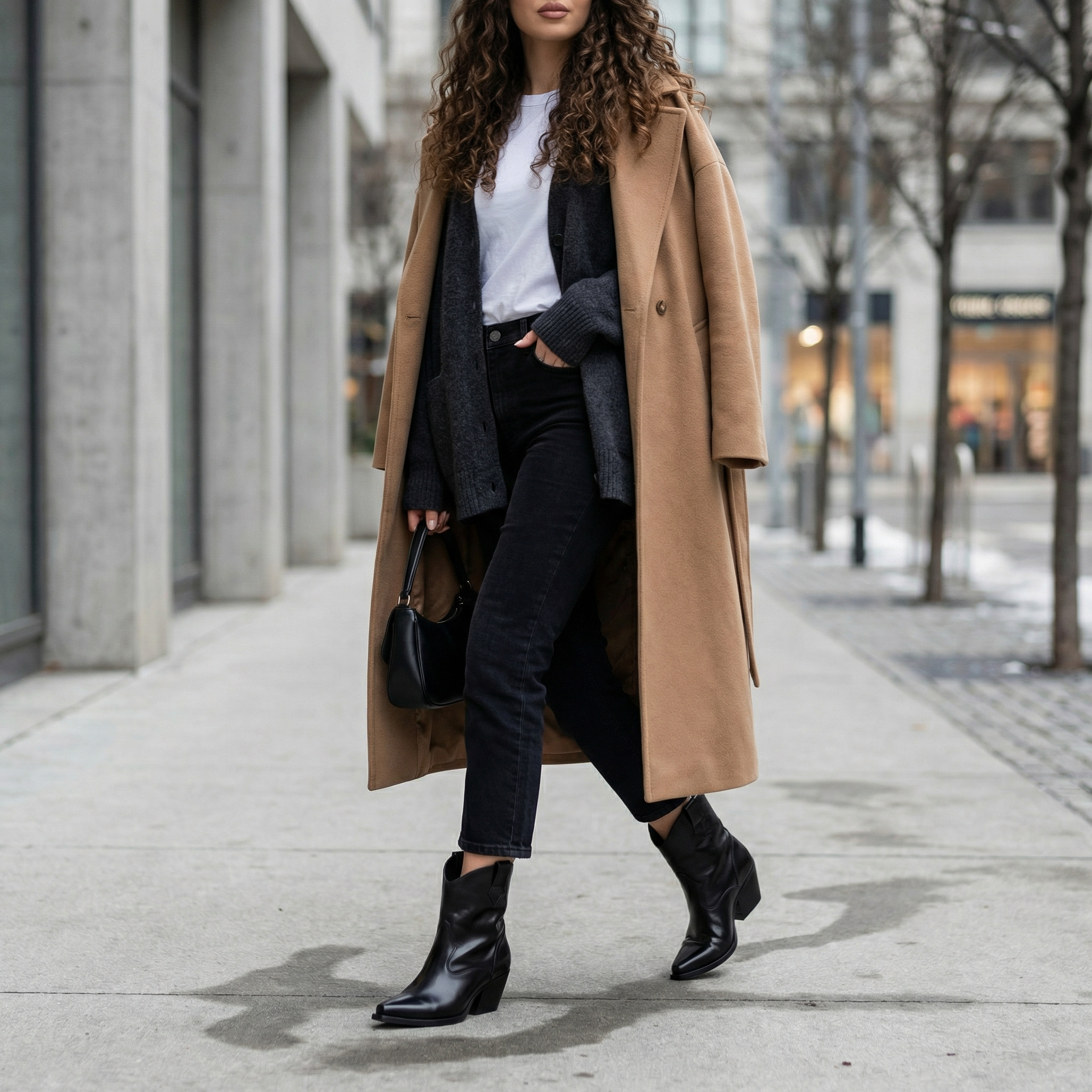 Layered Coats with Black Cowboy Ankle Boots for Autumn/Winter Smart Casual Layered Coats with Black Cowboy Ankle Boots for Autumn/Winter Smart Casual — Ankle Boots Outfits