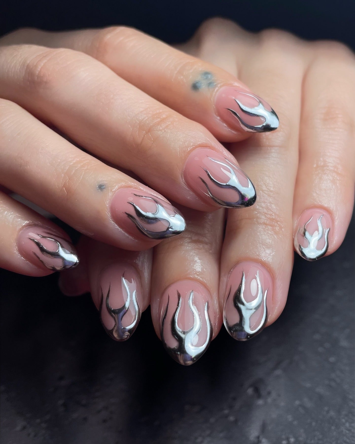 Silver Chrome Flame French Tips — Chrome Nail Designs