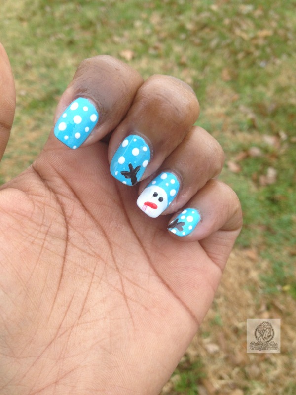 Glossy Bright Blue Snowman with Polka Dots Glossy Bright Blue Snowman with Polka Dots — Winter Nails for Kids