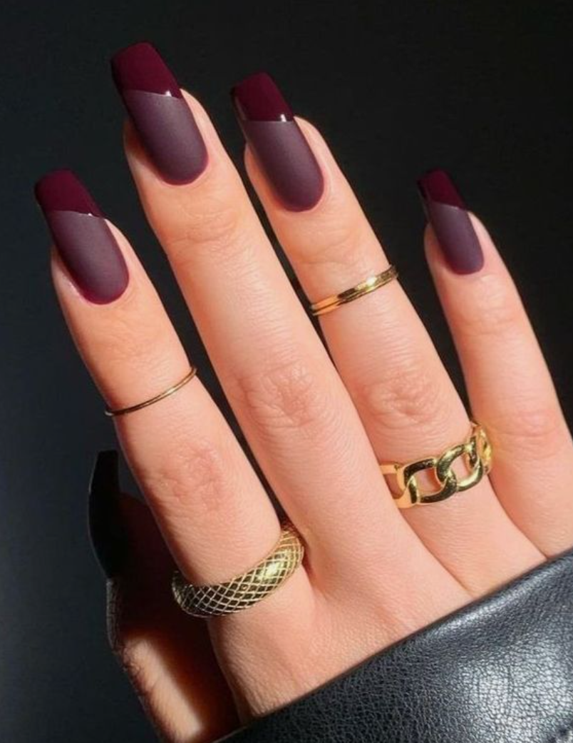 Deep Burgundy French Tips Matte Plum With Burgundy French Tips Deep Burgundy French Tips Matte Plum With Burgundy French Tips — Winter Matte Nails